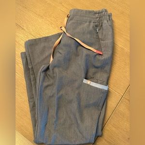 Figs Gray Scrub Pants with Orange Drawstring